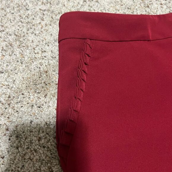 Zac & Rachel Bond 18 Garnet Red Ruffle Detail Slim Ankle Dress Pants Size 14 NWT - Picture 4 of 10
